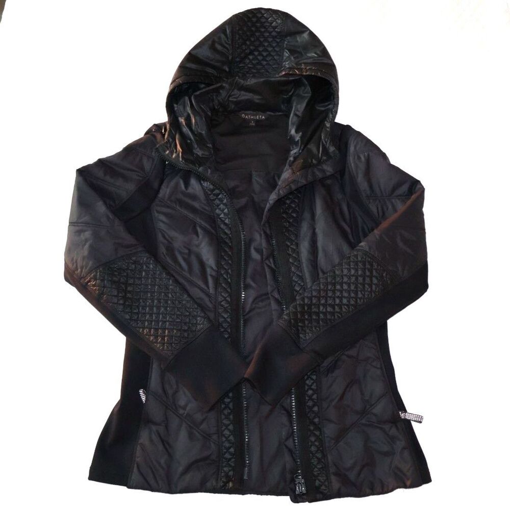 Athleta Rock Ridge Primaloft Jacket Black Quilted Hooded Full Zip Small Black